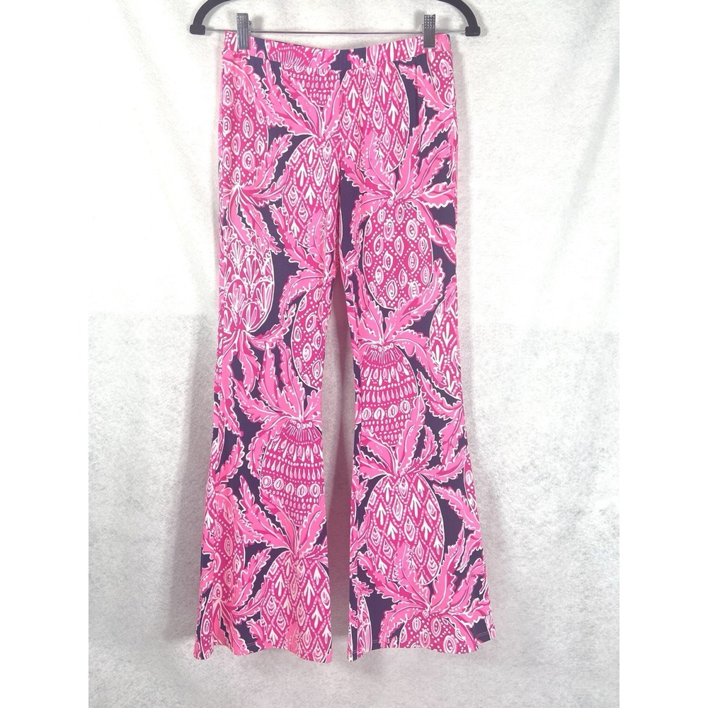 Lilly Pulitzer Pants Girls XL 12-14 Pink Blue Wide Leg Pineapples Pull On